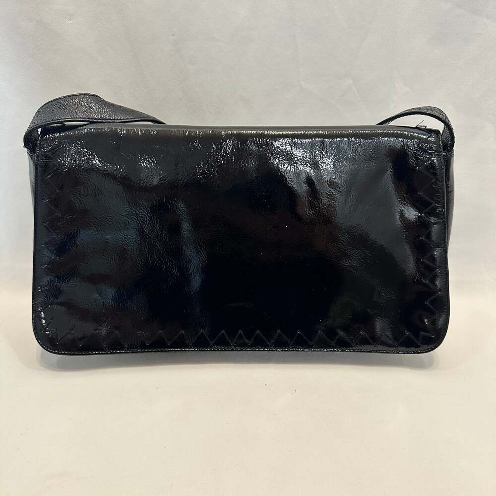 BCBGMAXAZRIA Black Patent Leather Envelope Shoulder Handbag